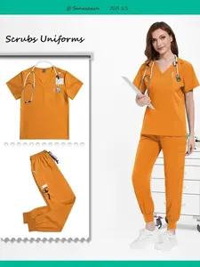 Womens Scrubs Set Fitted Breathable Nursing Uniform Stretch Clinical for Hospital & Beauty Salon