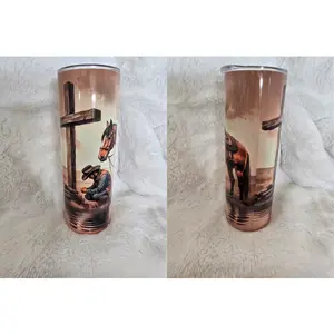 Cross Man Praying Horse Clearance Custom Sublimation Tumbler #15