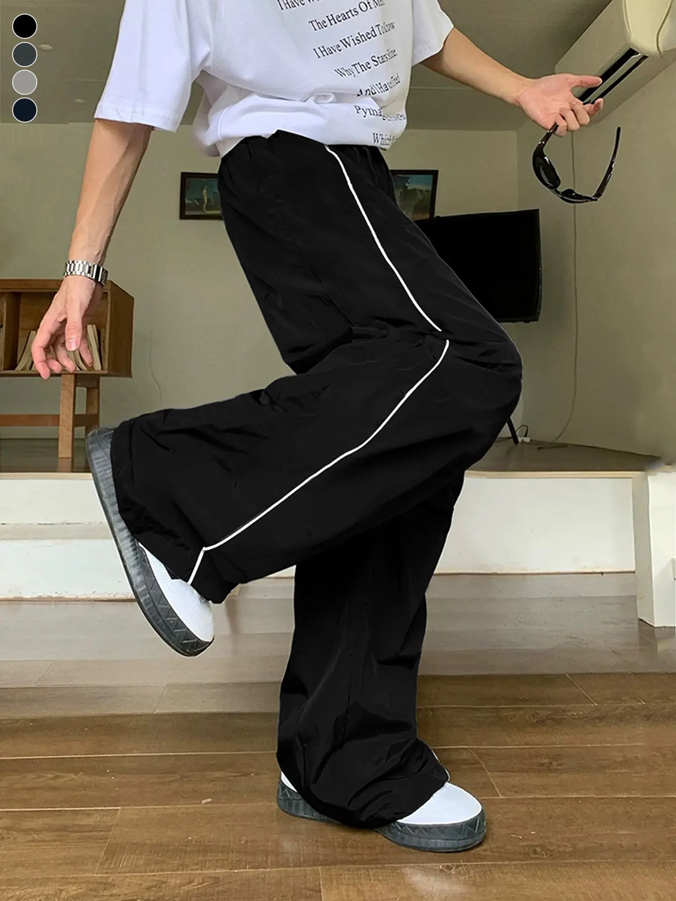 Men's casual pants with side strap design, made from thin velvet fabric, comfortable to wear, stylish design, perfect for everyday, sports, outdoor, and school use, soft fabric, an ideal choice for all seasons.
