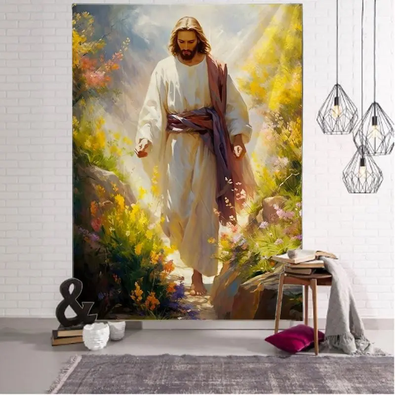 Jesus Christ Artwork Tapestry, Vintage Oil Painting Style Wall Hanging, Home Decor Cloth for Bedroom Living Room Background Decoration, Artwork Tapestries