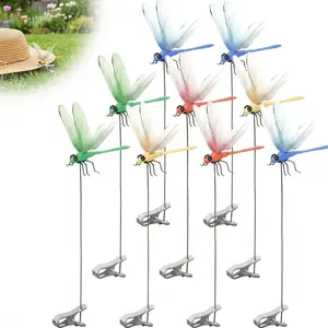 12 Pcs Dragonfly Garden Stakes, 3D Waterproof Patio Yard Decor, Spring Flower Pot Dragonfly Clips for Outdoor Plants