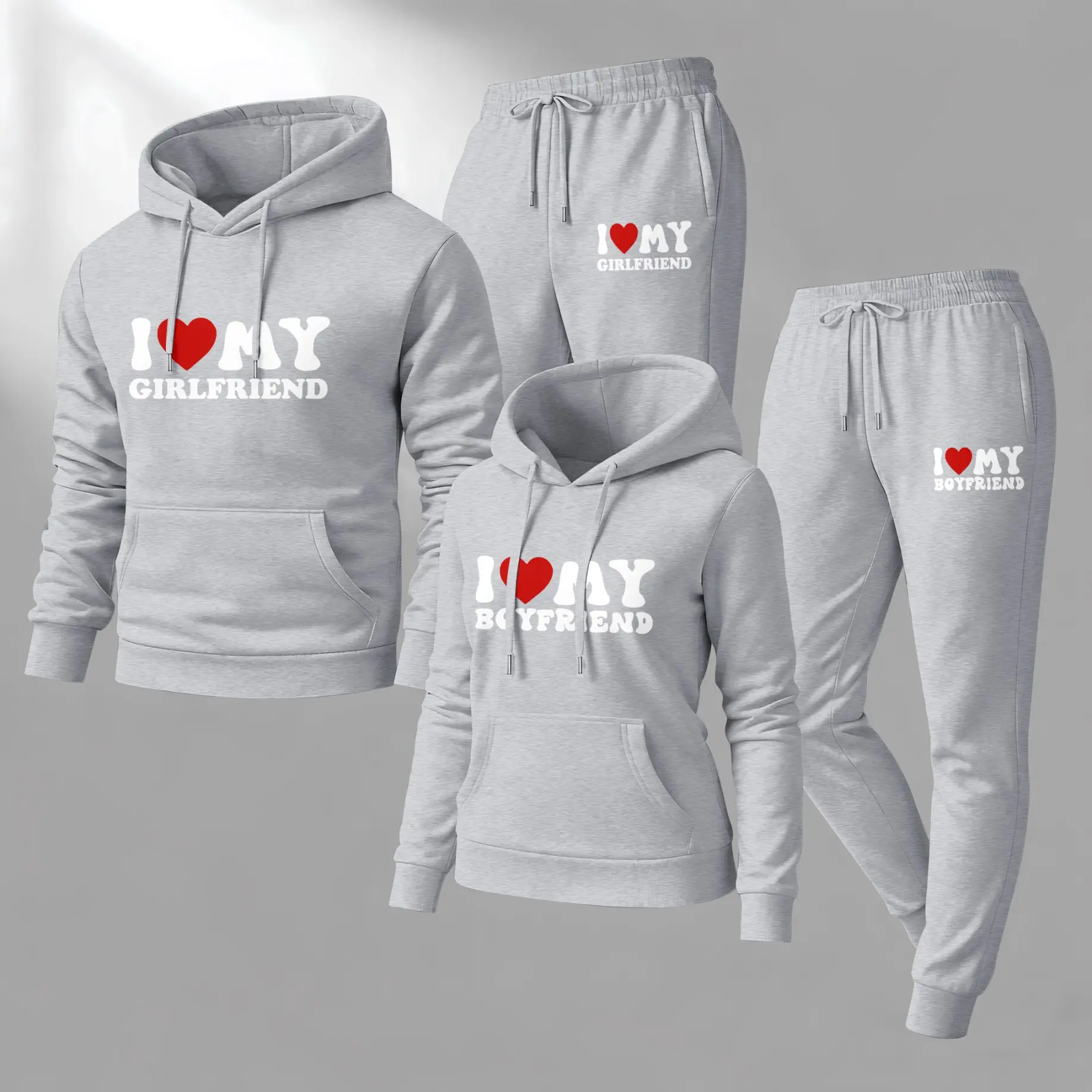 Couples' Matching Athletic Activewear Tracksuit, 2-Piece Casual Letter Print Hoodie and Sweatpants Set, Loose-Fit Polyester, Athletic Activewear Tracksuits, Casual Fit