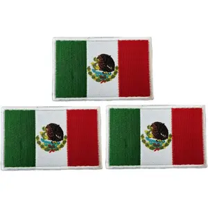 3 Pack Mexico Flag Patch for Hats Bags Jackets Clothes Tactical Embroidery Military Vintage Metal