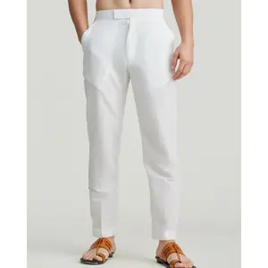 Neil Kurta Pants - White Poplin Cotton, Tapered Fit, Elastic Waistband, Button Closure, Hand Pockets, Lightweight & Comfortable, Perfect for HoliMENS Kurtas & Sherwanis