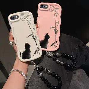 1 Piece 16E Kitten and Bamboo Daily Use Ready Flexible Protective Suitable For iPhone 16E Phone Case Cover Casing With Heavy-Duty And Lanyard Accessories
