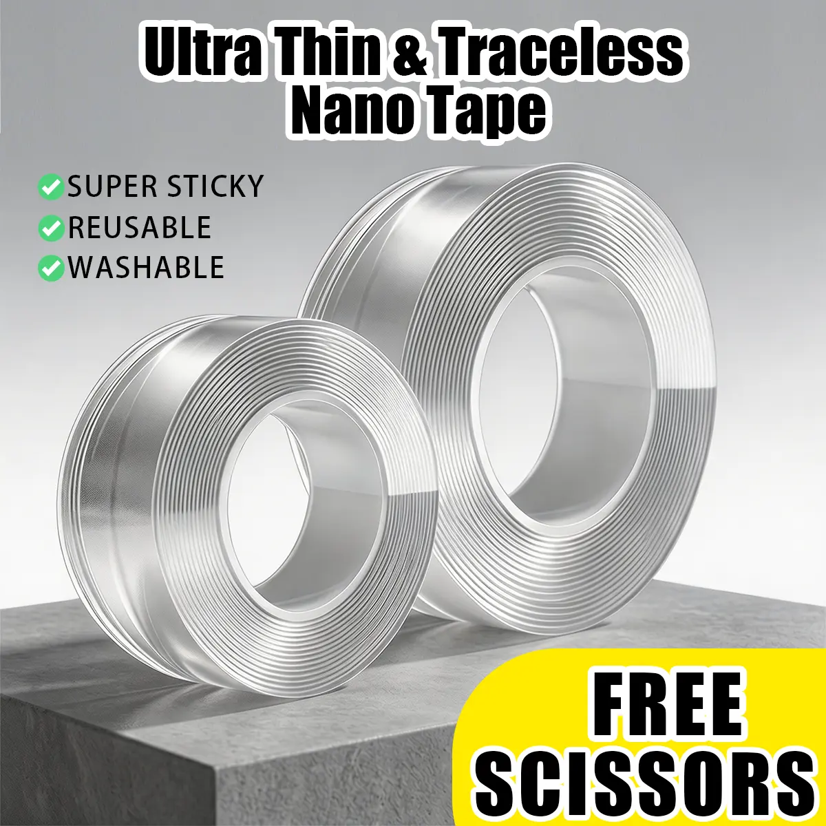 Multi-Size Double-Sided Heavy Duty Nano Adhesive Tape - 9.85ft/19.7ft/32.81ft Traceless Waterproof Reusable Tape for Bathroom Mirror, Super Strong Adhesion for Home Waterproof Surfaces, Adhesive Tape For Bathroom Mirror