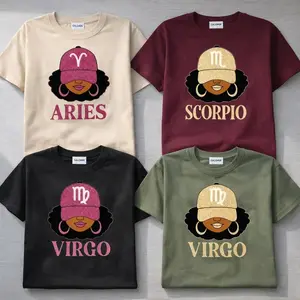 (Full 12 Zodiac )Zodiac Girl Graphic T-Shirt Aries Scorpio Virgo Cute Astrology Tee Trendy Horoscope Shirt for Women Casual Streetwear Unisex Cotton Tee