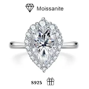 Carat Water Drop Pear Shape Moissanite Stone Pure Silver Ring Closed Ring High-end Luxury Wedding Ring