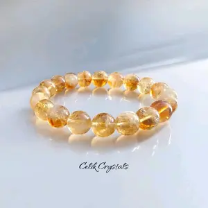 Celik Crystals Citrine Bracelet 10mm Stretch Beads Unisex Handmade from Zambia stretch bracelet Versatile Jewelry