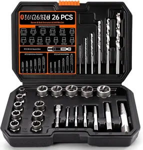26 count Bolt Extractor Kit and Left Hand Drill Bit Reverse Drill Bit Extractor Set, Easy Out Screw Remover Set Tool for Damaged, Rusted, Broken, Stripped  Screw Nuts, with Hex Adapter