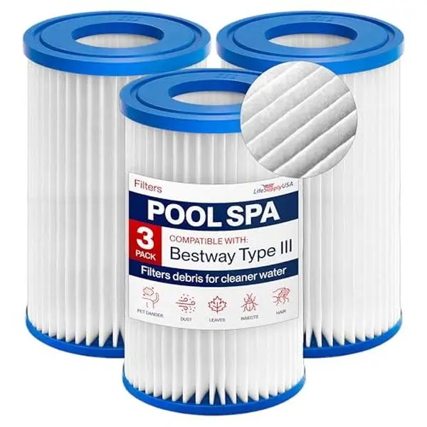 Type III/A Pool Filter Cartridge Replacement for Bestway 58012E for Use in 500/800/1500 Gallon Filter Pumps for Above Ground Pools/Spa by LifeSupplyUSA