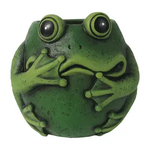 Santa's Workshop 6.4" Cement Round Green Frog Planter