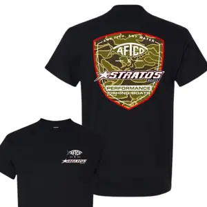 Stratos Boats Camo Shield Performance Fishing T-Shirt, 2 Sides, Soft Cotton Blend for Sport Anglers, Perfect Bass Fishing Gift for Men & Women