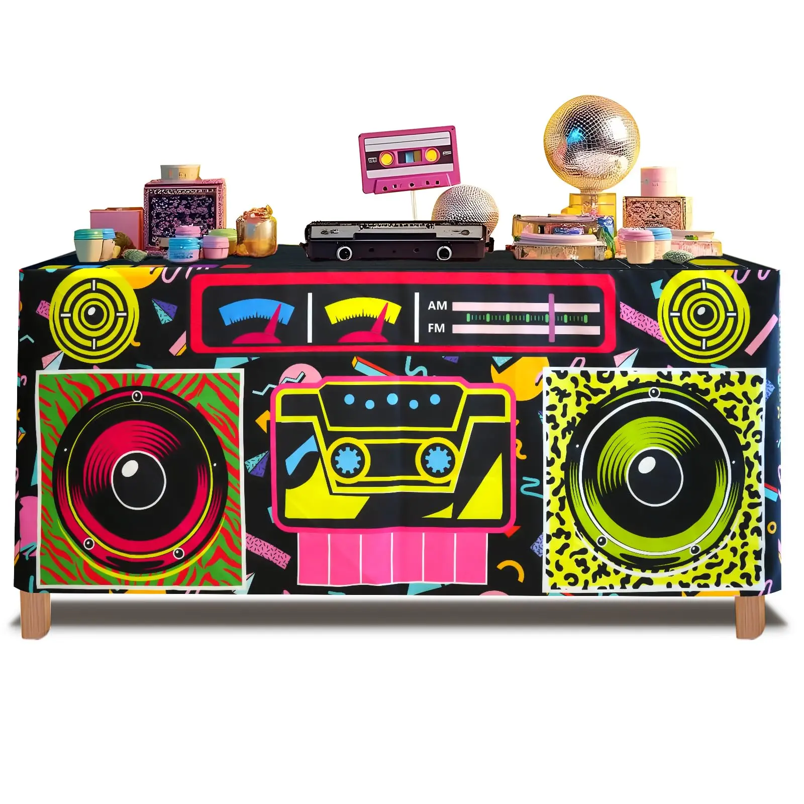 80s 90s Theme Party Tablecloth, 80s 90s Decorations for Back to 80s 90s Hip Hop Birthday Party Ornaments