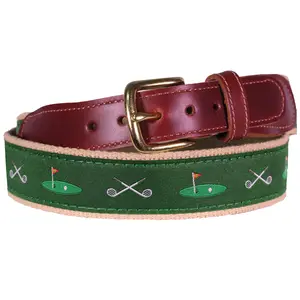 SoliVisk Mens Classic 18th Hole Emerald Green Leather Tab Golf Belt Made in the USA