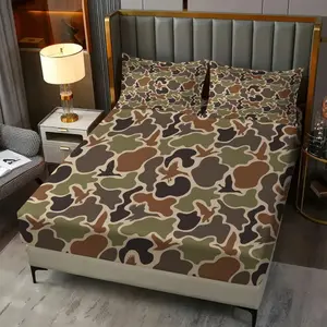 3Pcs Camouflage Pattern Fitted Sheet Set Army Bed Sheets, Irregular Shape Design with Stylish Birds in Flight, Ideal for Military and Outdoor Enthusiasts, Cozy and Durable Fabric for Nature-Themed Bedrooms, No Pillow Core