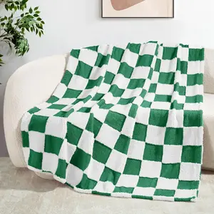 Checkered Throw, Super and Warm Fluffy for Couch, Sofa,, Cute Plaid Pattern, Green, 50" x 60"