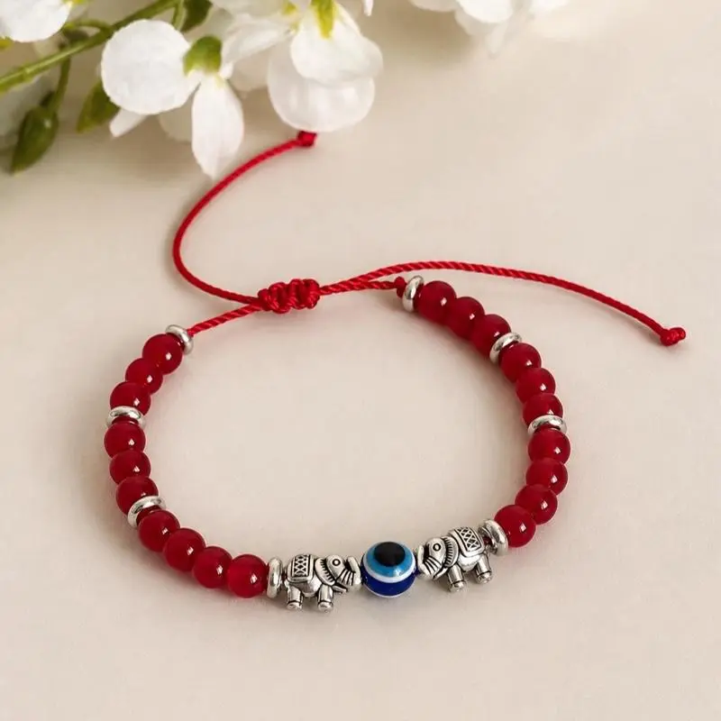 Lucky Elephant Evil Eye Protection Bracelet | Handmade Red String Adjustable Lucky Charm Gift