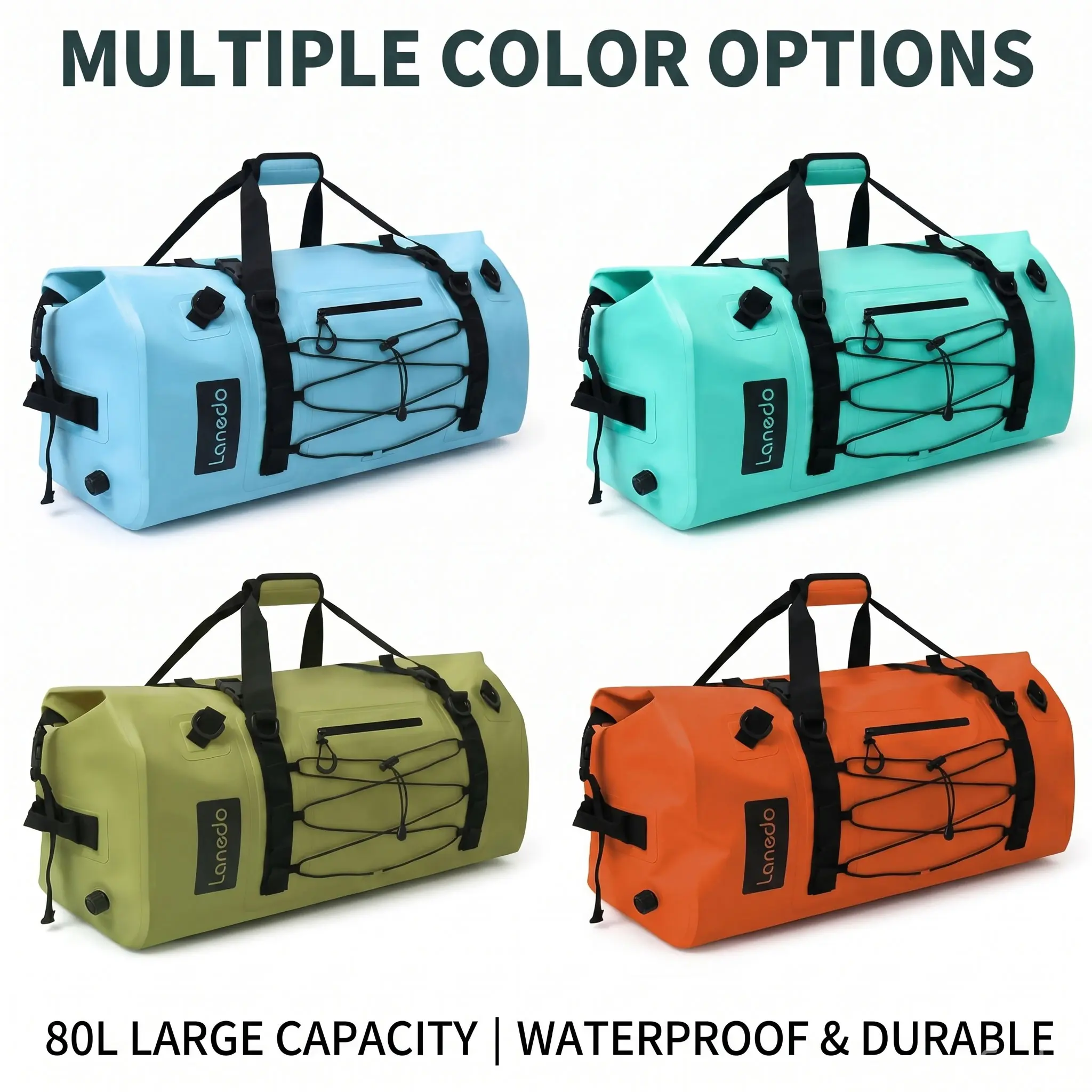 80L Waterproof bag - Heavy Duty Roll Top Duffel Bag, Durable Handles & Shoulder Straps for Fishing, Kayaking and Outdoor Adventure