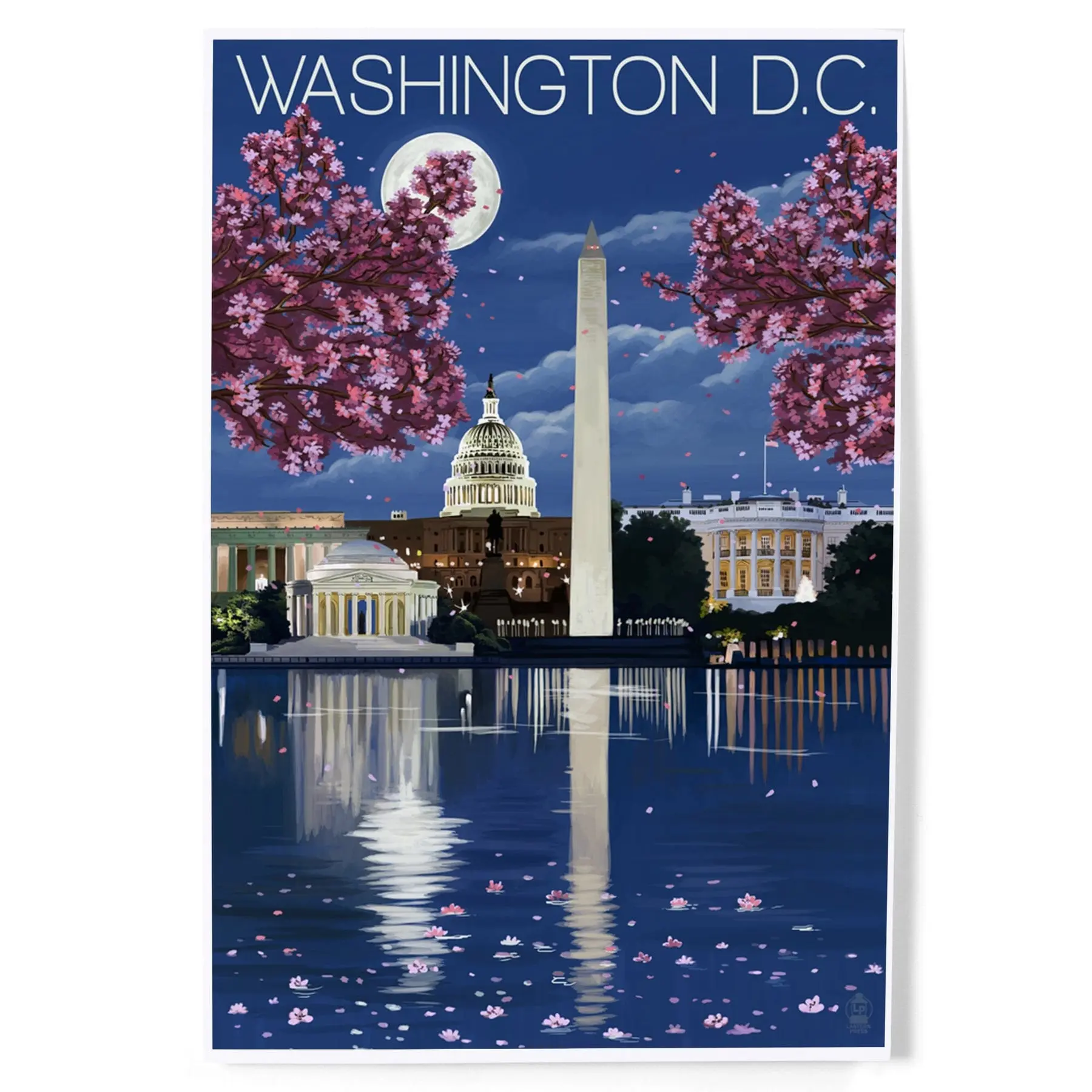 Washington, DC, Night Scene. Vintage Poster. Home Décor for Living Room and Bedroom, No Frame
