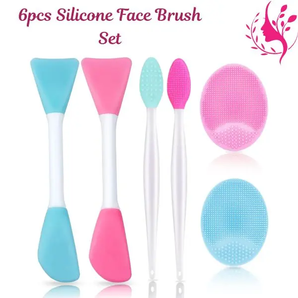 6PCS Silicone Face Brush Set, Face Mask Applicator, Facial Cleansing Pads & Lip Exfoliating Brushes, Blackhead Remover for Women & Men