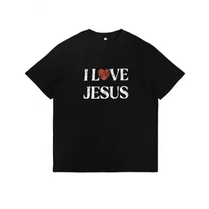 Vintage I Love Jesus Print Short Sleeve T-Shirt Menswear Top Underwear Tshirt Cotton Polyester Graphic Round Neck Casual
