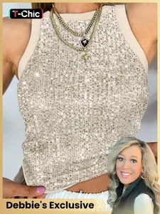 [Susan Exclusive] Camouflage Pattern O-neck Sleeveless Sequin Casual Tank Contrast Binding Slim Fitted Top Womenswear Lady