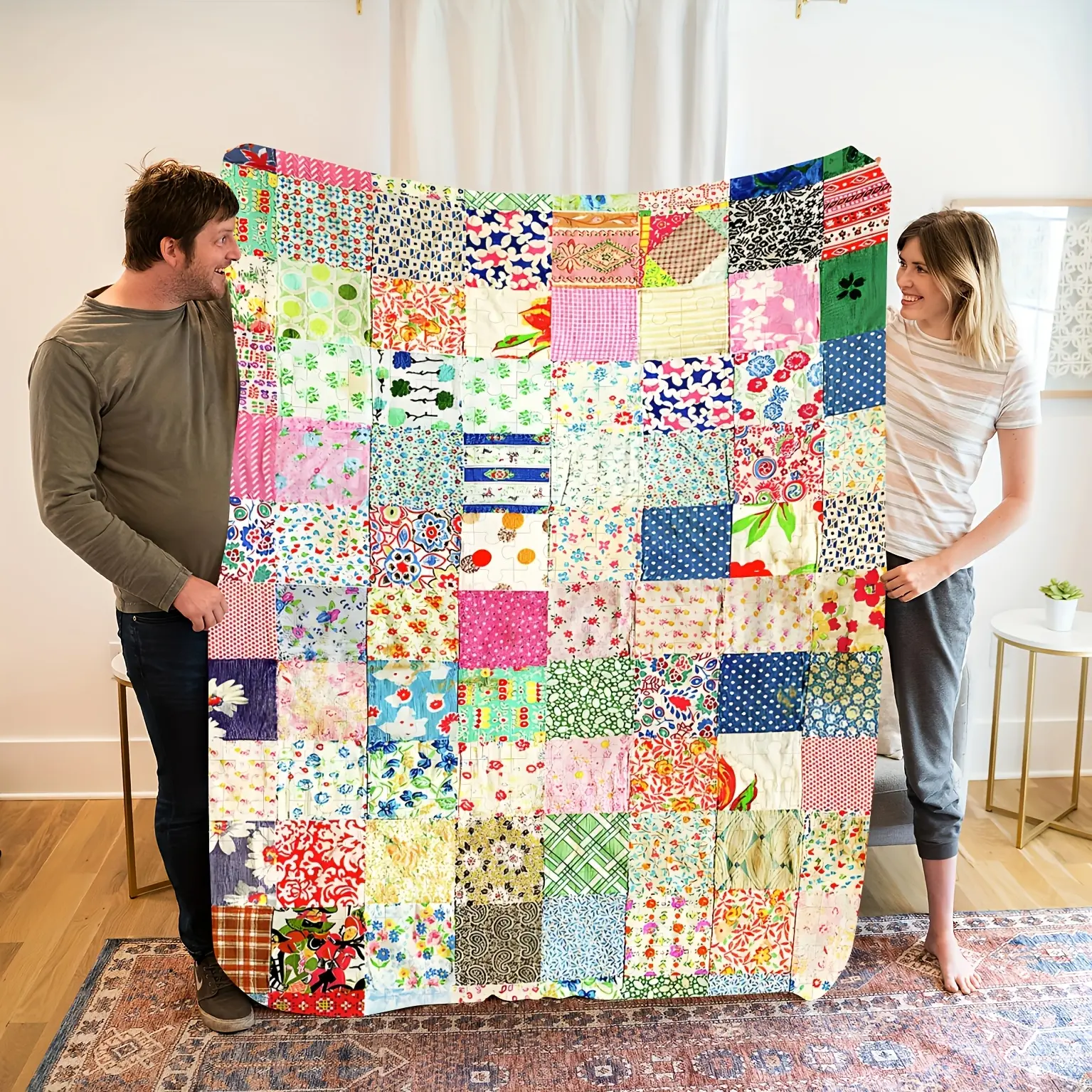 Vintage Floral Patchwork Flannel Printed Blanket - Lightweight Warm, Soft Throw, Fluffy Decorative Tapestry, Vibrant Multicolor, Ideal for Home Decor, Gifting, Lightweight Warm Blanket, Soft Throw Blanket