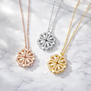 Magnetic Clover mia fiore charm Necklace – 4-in-1 Heart Design - Quiet Luxury Trendy It Girl Versatile Chic Good Luck Gift Jewelry Handmade Fashion Accessory