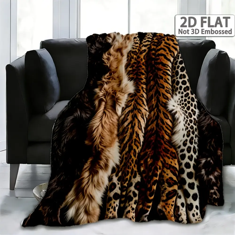 Leopard Print Blanket, Tiger Stripe Animal Pattern Throw Blanket, Soft Cozy Fleece Blanket for Couch Sofa Bed, Wild Luxury Home Decor Blanket, Aesthetic Room Decoration, Plush Warm Blanket Gift for Women Teens Animal Lovers