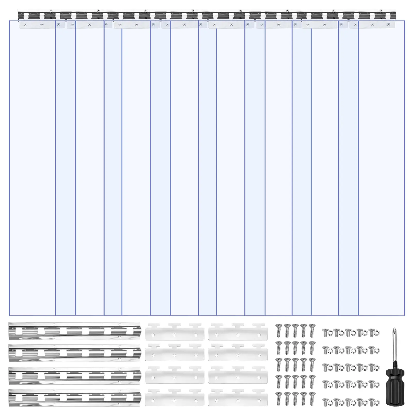 【DealsForYouDays】VEVOR Clear PVC Strip Curtain,  , 84 in Height x 48 in Width x 0.08 in Thickness, 8 PCS Walk in Freezer Cooler Curtain Strips, Thermal Insulating Plastic Door Strips for Warehouse, Freezer, Garage Doors