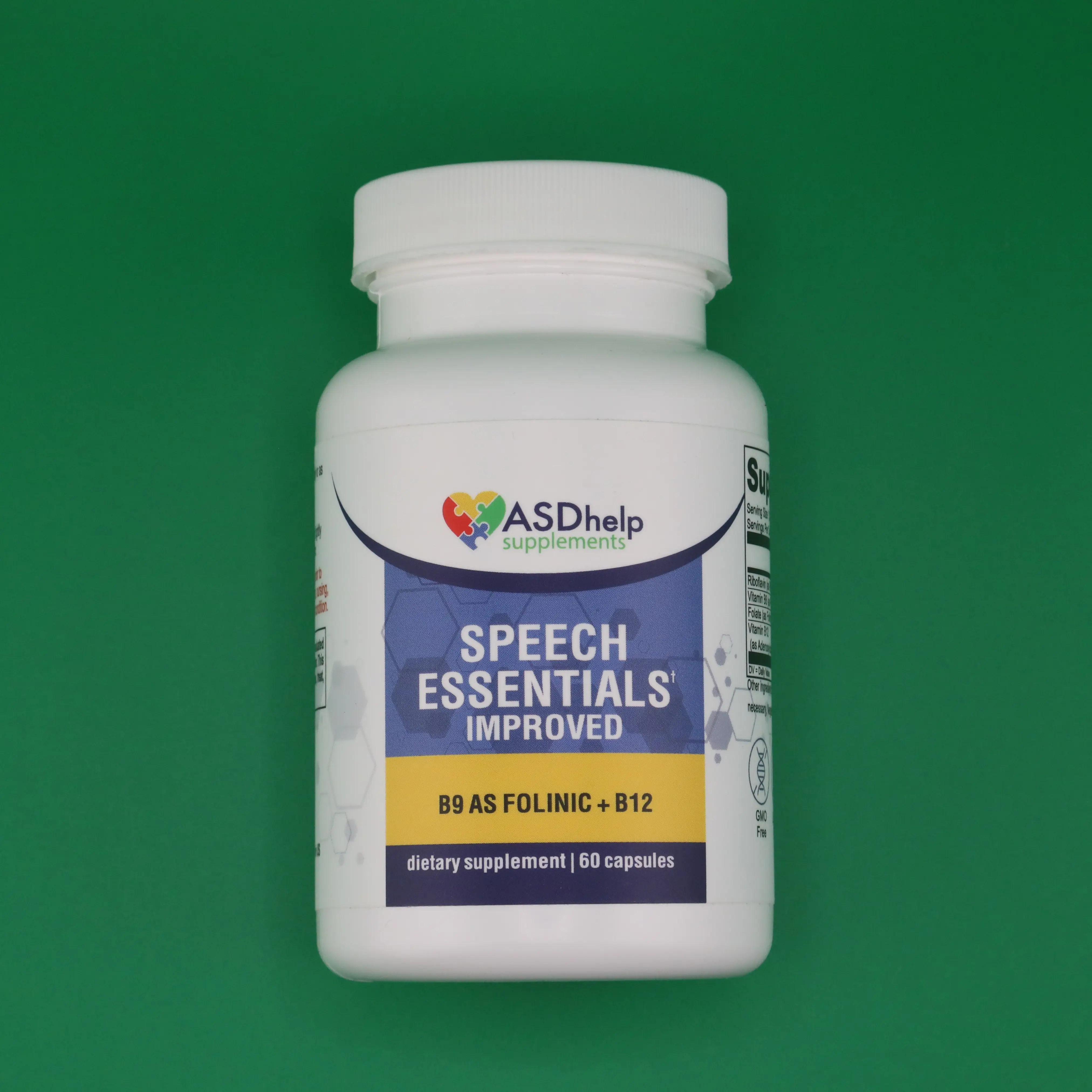 ASDHELP Speech Essentials Improved B9 as Folinic + B12 Dietary Supplement 60 Capsules US Version