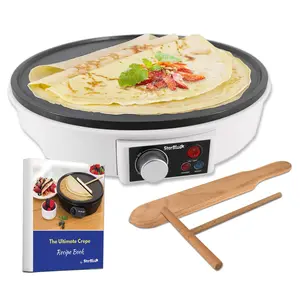 12" Electric Crepe Maker by StarBlue with FREE Recipes e-book and Wooden Spatula - Perfect for Crepes, Roti, Tortillas, Blintzes, Pancakes, Waffles, Eggs, Bacon AC 120V 50/60Hz 1000W