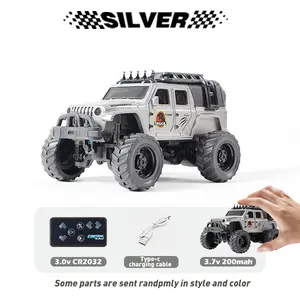 Silver Christmas Mini RC Truck 1/64 Scale Jeep Toy with 2.4GHz Wireless Control LED Lights Adjustable Speed & Steering for Ages 2-7 Exclusive Gift