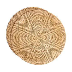 over&back Set of 2 Natural Rattan Round Placemats - Hand-Made