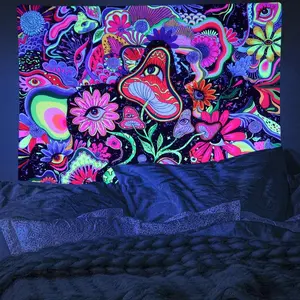 Hippy Mushroom Eye Pattern Fluorescent Tapestry - 1 Piece Wall Hanging Home Decor for Living Room, Bedroom, Dormitory (Hippie, Trippy, Alternative Styles), Room Decor, Trippy Room Decor
