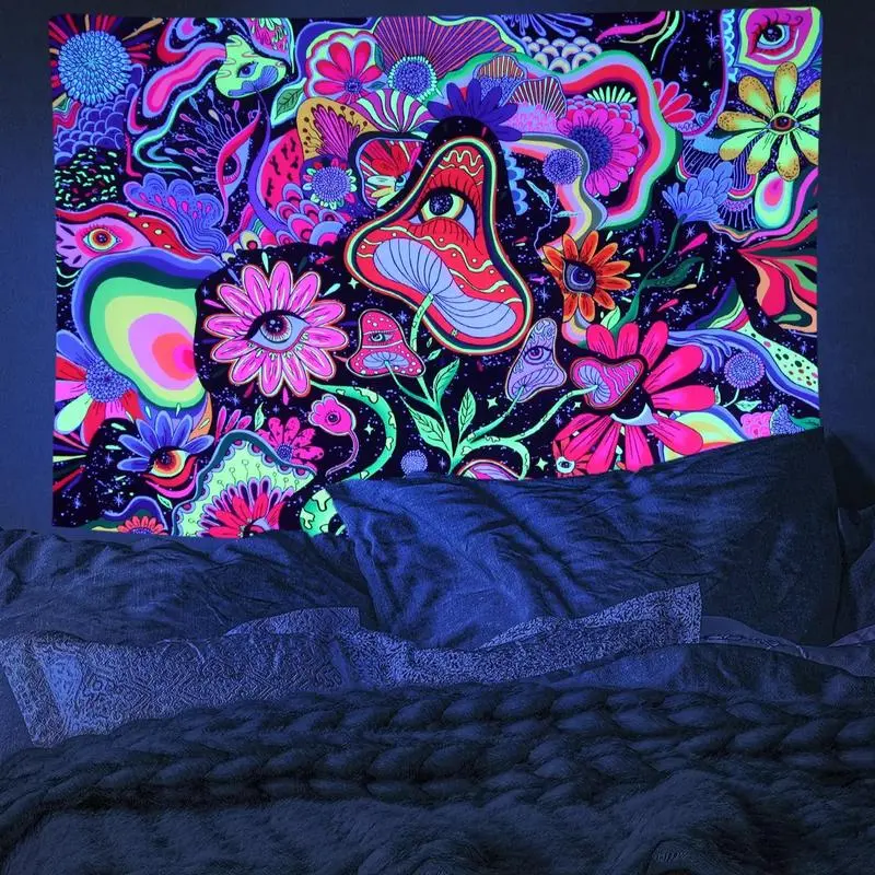 Hippy Mushroom Eye Pattern Fluorescent Tapestry - 1 Piece Wall Hanging Home Decor for Living Room, Bedroom, Dormitory (Hippie, Trippy, Alternative Styles), Room Decor, Trippy Room Decor