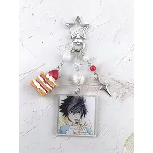 Death Note Character Strawberry Cake Acrylic Keychain, Korean Style Car Keys Accessory, Zinc Alloy Material, All Seasons Use