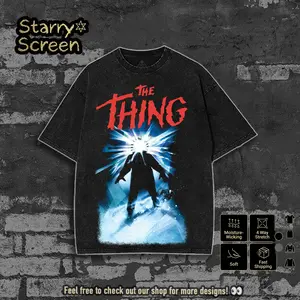 The Thing Poster Tee | Jumbo Horror Graphic Shirt | Vintage Sci-Fi Film Merch | 80s Cult Classic Streetwear Crew Neck Graphic T-Shirt Cotton Fabric