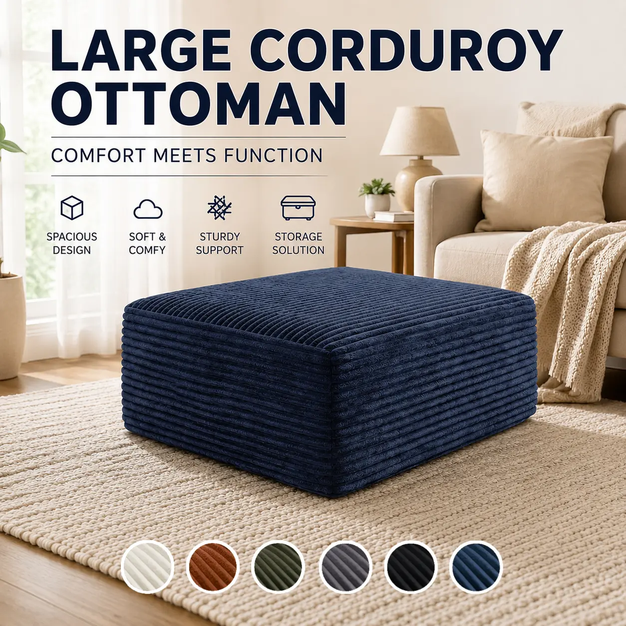 Oversized Corduroy Furniture Ottoman, Modern Soft Multifunctional Stool, Footrest for Living Room Bedroom OT0015 Indoor Stool & Bench