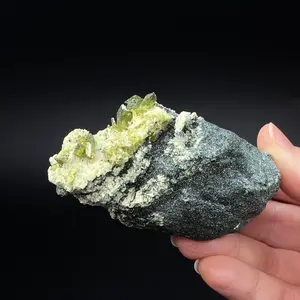 Green Alpine Type Titanite Sphene Crystals with Colusite, on Matrix