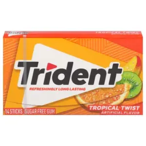 3x Trident Tropical Twist Sugar Free Chewing Gum - Exotic Flavor Fresh Breath Mints Snack Treats 14ct