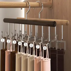 8 Hooks Wooden Camisole Hanger,Rotatable Multifunctional Clothes Organizer for Underwear Belt Tie,Space Saving Hat Storage Racks