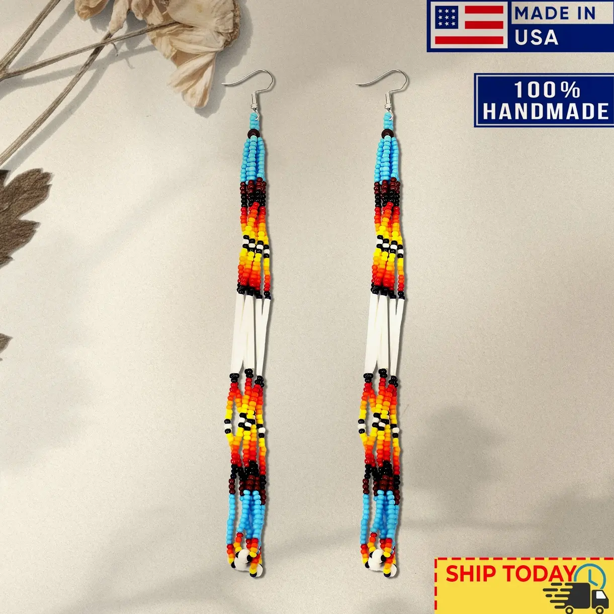 Handmade Multi-Color Long Beaded Earrings – Boho Statement Jewelry for Women