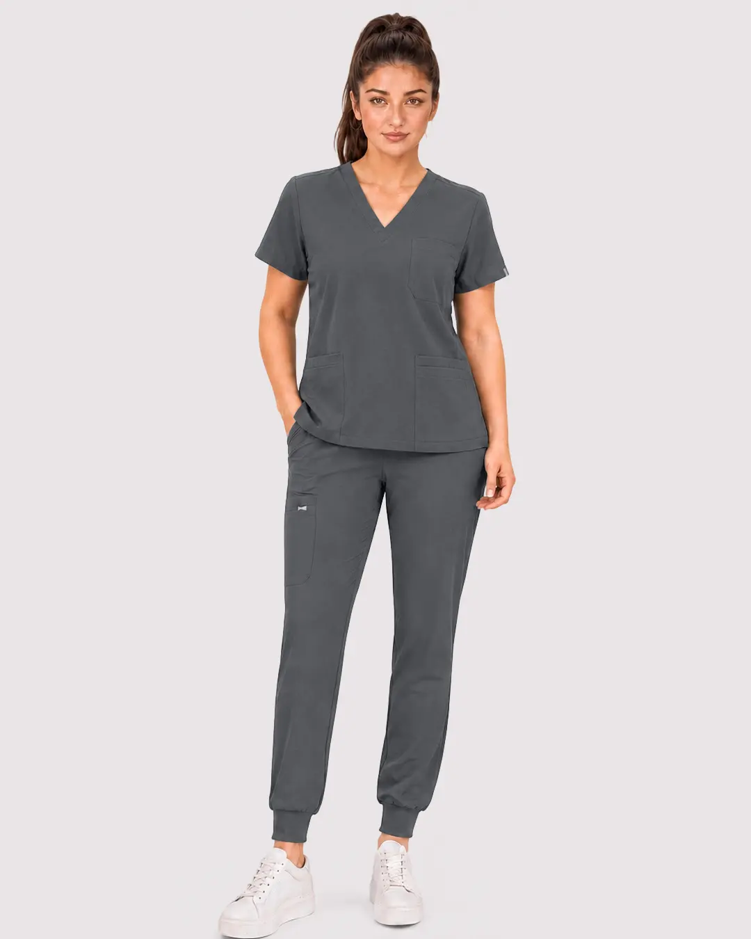 Women's Scrubs Set, V-Neck Scrub Top & Jogger Pants, Soft High-Stretch Fabric, Yoga Waistband, Multi-Pocket Medical Workwear