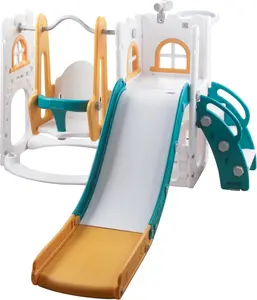 #MemorialDaySale 6 in 1 Toddler Slide & Swing Set, Kids Slide and Swing Combo with Basketball Hoop and Telescope, Toddler Playset with Storage Space and Non-Slip Steps, Indoor Outdoor Playground for Toddlers
