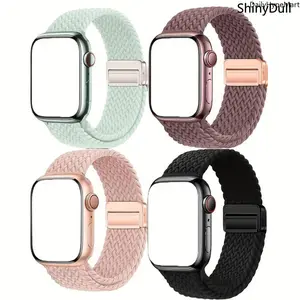 4-Pack Magnetic Buckle Braided Nylon Apple Watch Bands - Elastic Sport Loop Wearable Tech Accessories, 38-49mm for Series 1-10, SE, Ultra/Ultra 2 Fashion Accessories