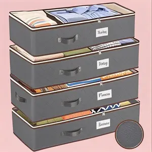 "Clear Top Underbed Storage Containers - Pack of 4 with Handles & Dual Zippers - Space Saving Bins for Clothes, Blankets, and Shoes - Foldable Design for Seasonal Clothing - Waterproof and Durable Fabric" Box Organiser Plastic Set
