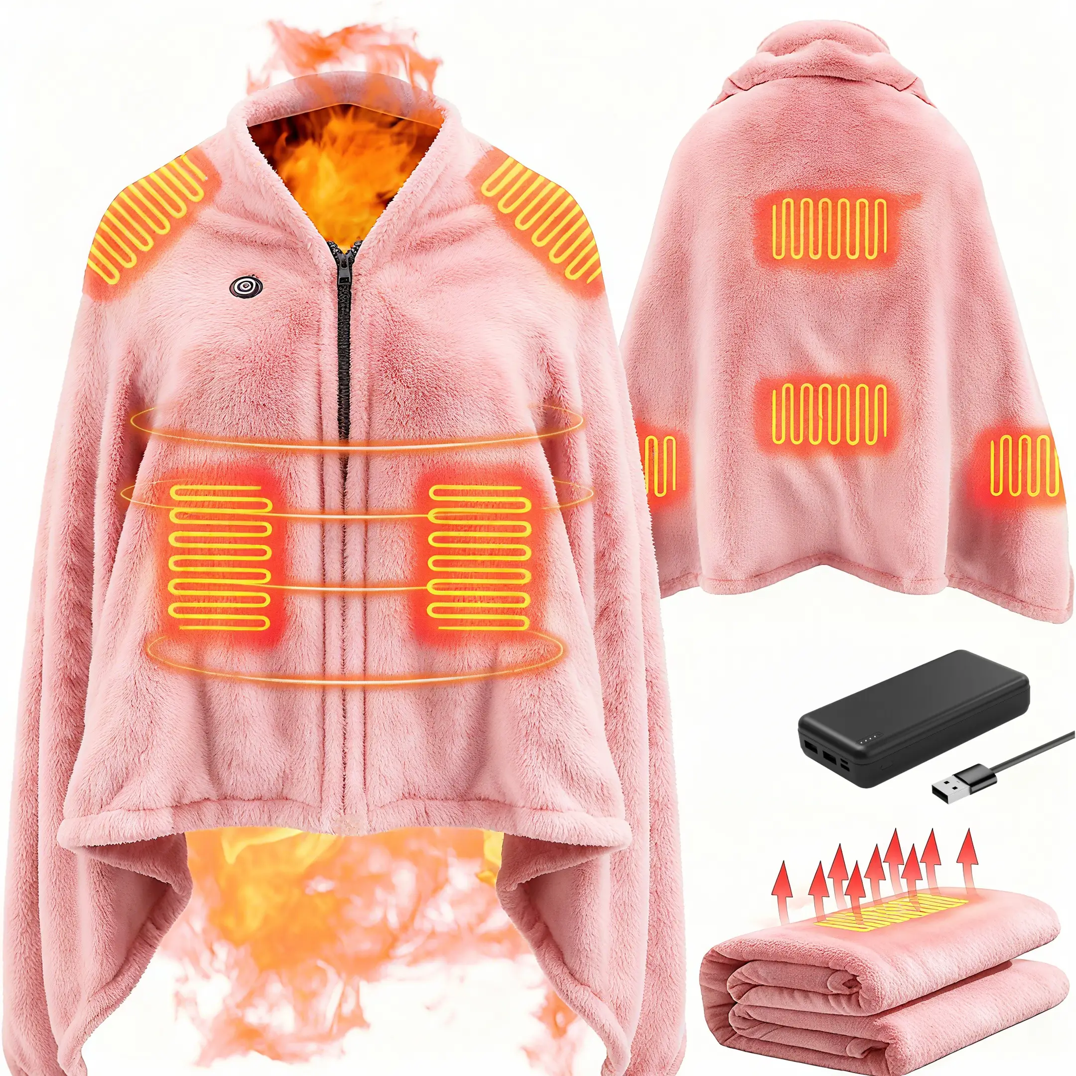 Portable USB Heated Blanket - Wearable Electric Poncho Shawl | 3-Temperature/Cordless Heating Wrap for Neck/Shoulder/Body | Machine Washable Fleece (5