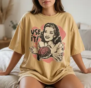 Sarcastic Vintage Unisex Shirt, Use Your Brain Aesthetic Tee, Funny Retro 50s Style Ad Parody Shirt, Sarcastic Quote, Gift for Thinkers, Streetwear, Sleeves